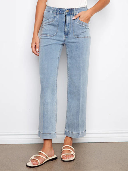 Cropped Wide Leg Stretch Denim Lt Blue by Charlie B
