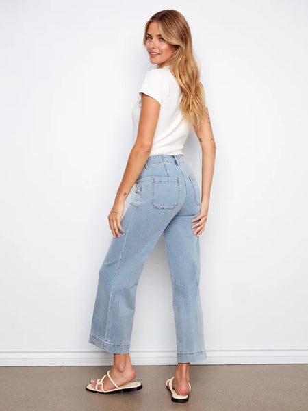 Cropped Wide Leg Stretch Denim Lt Blue by Charlie B