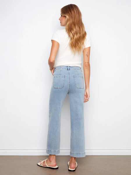Cropped Wide Leg Stretch Denim Lt Blue by Charlie B