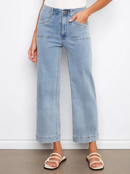 Cropped Wide Leg Stretch Denim Lt Blue by Charlie B
