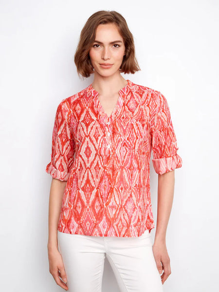 Printed Roll Up Sleeve Blouse Scarlet by Charlie B
