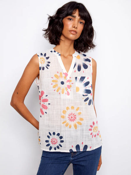 Cotton Gauze Sleeveless Blouse Daises by Charlie B