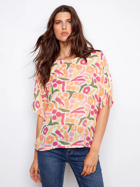 Printed Dolman Cotton Blouse Sunburst by Charlie B