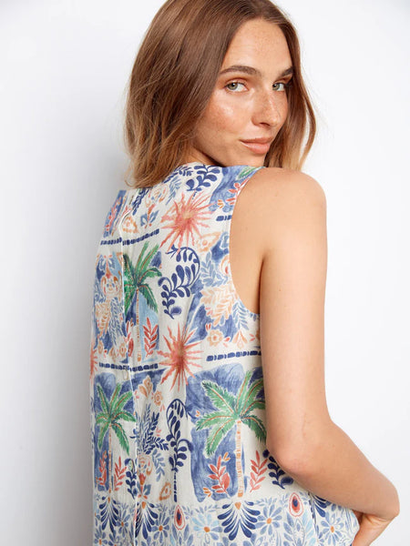 Border Print Sleeveless Blouse w/ Back Button Island by Charlie B