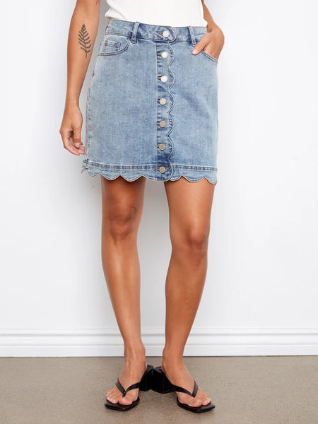 Scalloped Hem Button-Front Denim Skort by Charlie B