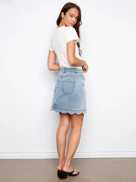 Scalloped Hem Button-Front Denim Skort by Charlie B