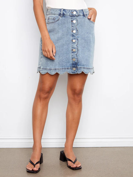 Scalloped Hem Button-Front Denim Skort by Charlie B