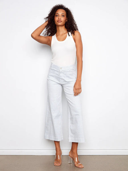 Striped Cropped Patch Pocket Twill Pants Lines by Charlie B