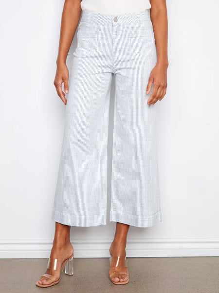 Striped Cropped Patch Pocket Twill Pants Lines by Charlie B