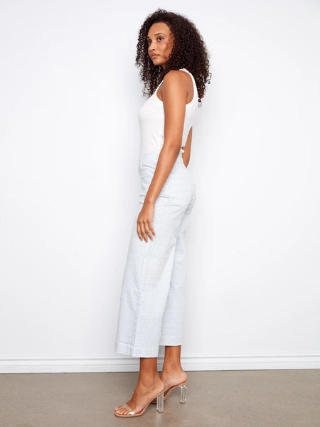 Striped Cropped Patch Pocket Twill Pants Lines by Charlie B