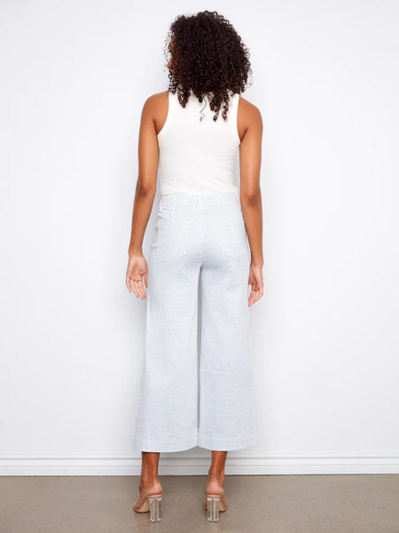 Striped Cropped Patch Pocket Twill Pants Lines by Charlie B