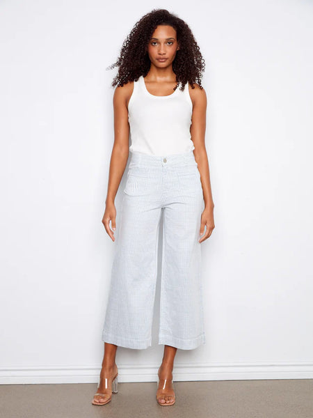 Striped Cropped Patch Pocket Twill Pants Lines by Charlie B