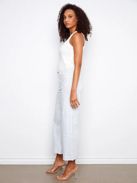 Striped Cropped Patch Pocket Twill Pants Lines by Charlie B