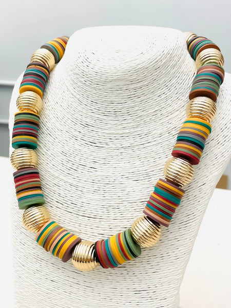 Multi-Blend Fall Vinyl Disk Necklace by Two Forty Two
