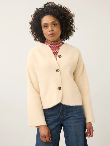 Collarless Knit Jacket Creme by FDJ