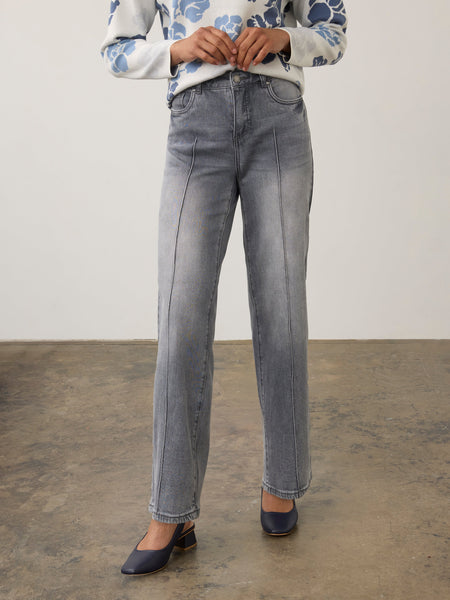 Pintuck Wide Leg Jeans Blue Gray by FDJ
