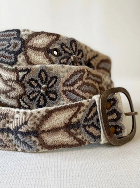 Monochromatic Cream Floral Embroidered Wool Belt