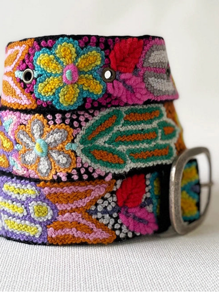 Folklorica Floral Embroidered Wool Belt by Coastal Couture