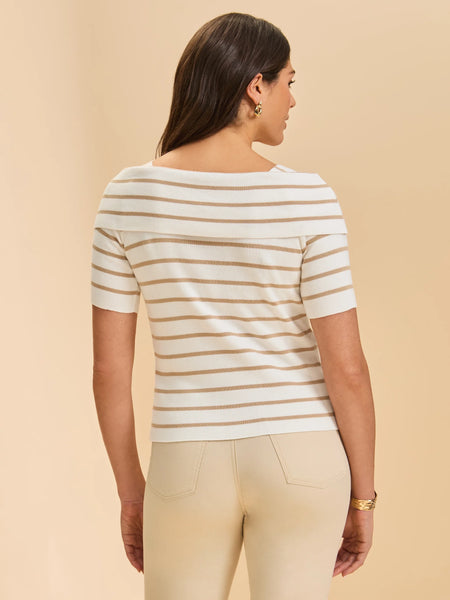 Stripe Boatneck Knit Top by FDJ