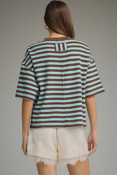 S/S Oversized Stripe Top Blue Brown by Entro