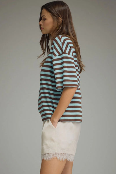 S/S Oversized Stripe Top Blue Brown by Entro