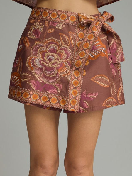 Botanical Wrap Front Skort Terra Cotta by Entro