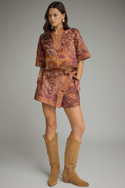 Botanical Wrap Front Skort Terra Cotta by Entro