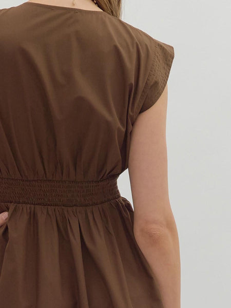 Solid Zip Front Midi Dress Brown by Entro