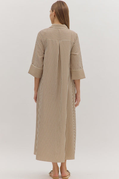 Striped 3/4 Sleeve Midi Dress Caramel by Entro