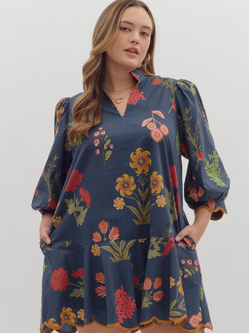 Floral Print Puff Sleeve Mini Dress by Entro