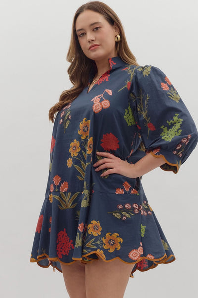 Floral Print Puff Sleeve Mini Dress by Entro