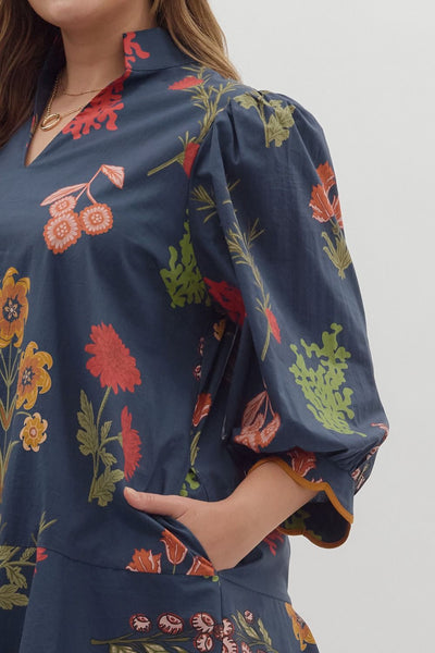 Floral Print Puff Sleeve Mini Dress by Entro