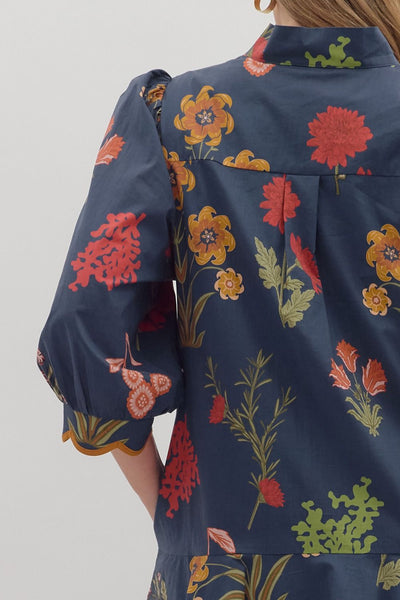 Floral Print Puff Sleeve Mini Dress by Entro