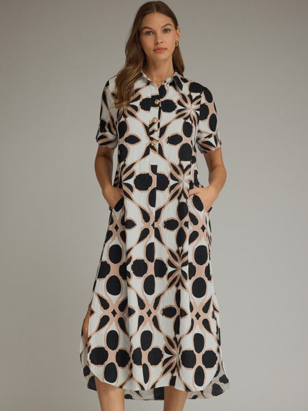 Short Sleeve Abstract Print Midi Dress by Entro