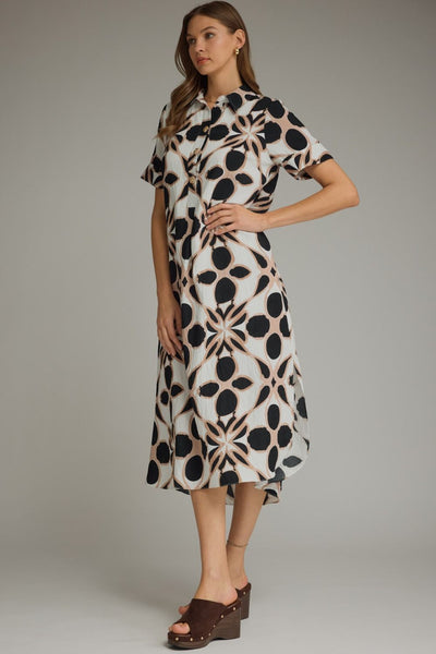 Short Sleeve Abstract Print Midi Dress by Entro