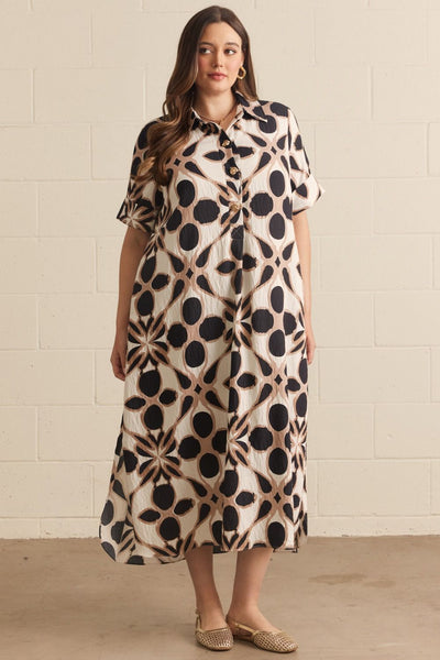 Short Sleeve Abstract Print Midi Dress by Entro