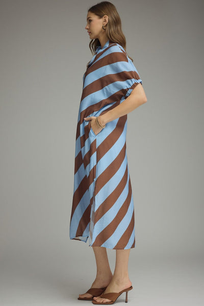 S/S Dolman Stripe Midi Dress by Entro