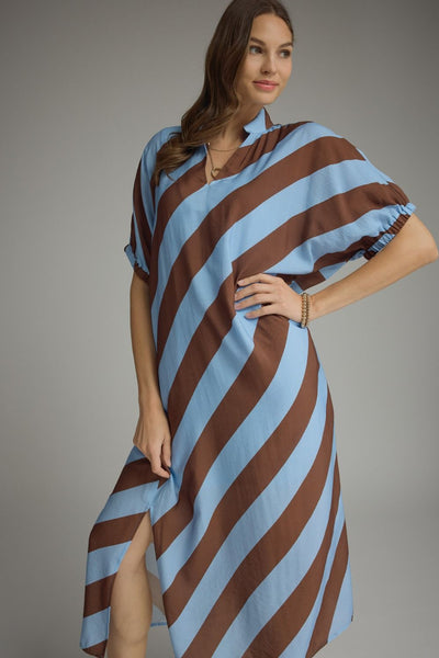 S/S Dolman Stripe Midi Dress by Entro