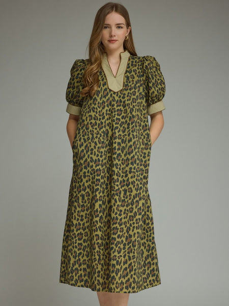 S/S Leopard Print Dress Olive by Entro
