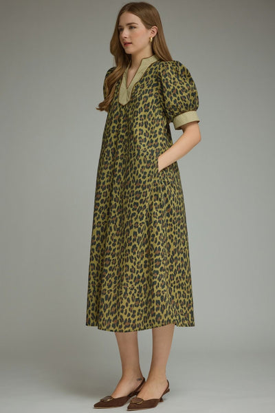 S/S Leopard Print Dress Olive by Entro