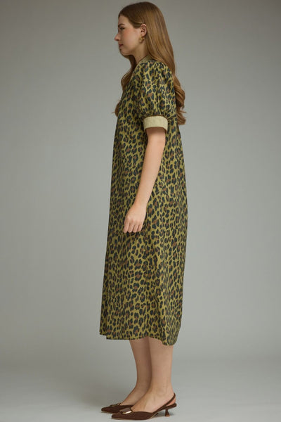 S/S Leopard Print Dress Olive by Entro