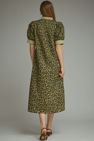 S/S Leopard Print Dress Olive by Entro