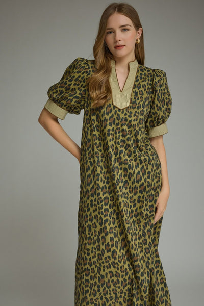 S/S Leopard Print Dress Olive by Entro