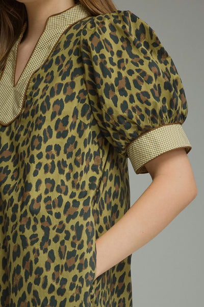 S/S Leopard Print Dress Olive by Entro