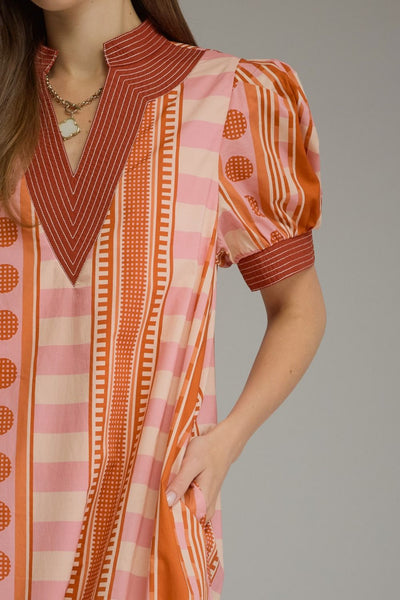 Mixed Geometric Print Dress by Entro