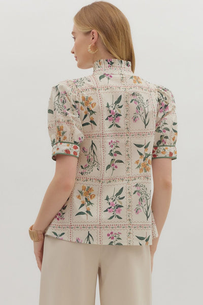 Floral Print Button Front Blouse Ecru by Entro
