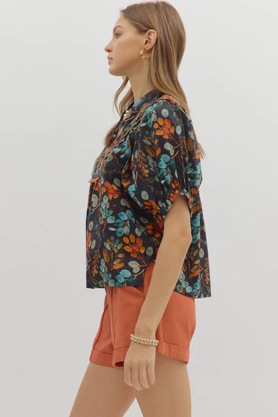Short Sleeve Floral Top Black by Entro