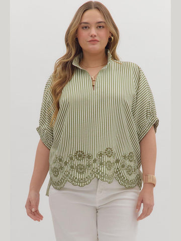 Striped Short Sleeve Top Olive by Entro