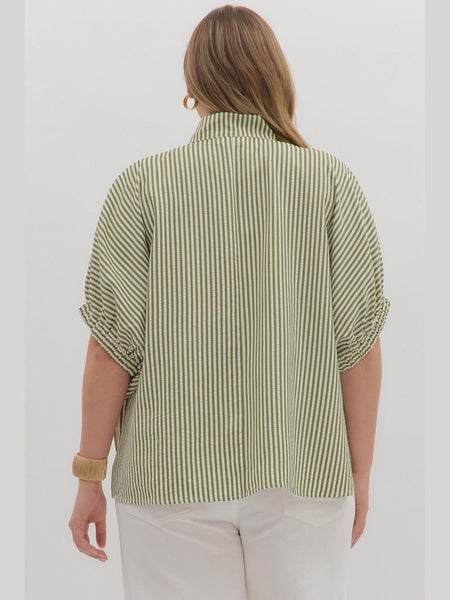 Striped Short Sleeve Top Olive by Entro