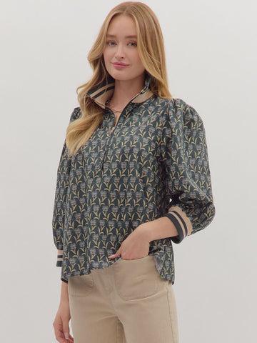 Floral 3/4 Sleeve Top Midnight by Entro